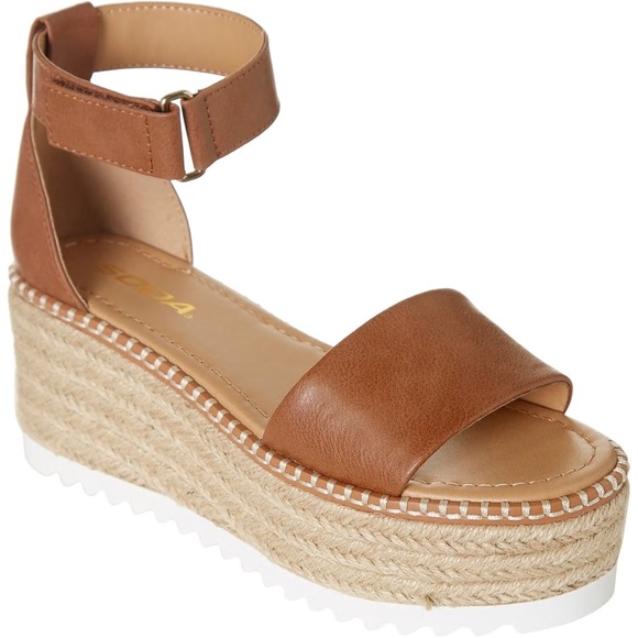 Soda Shoes - Tuckin soda tan wedge espadrilles platform sandals new in box faux leather shoes